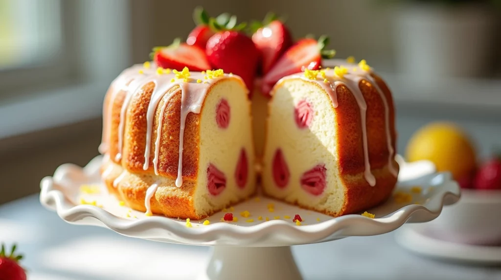 Lemon Cream Cheese Strawberry Pound Cake